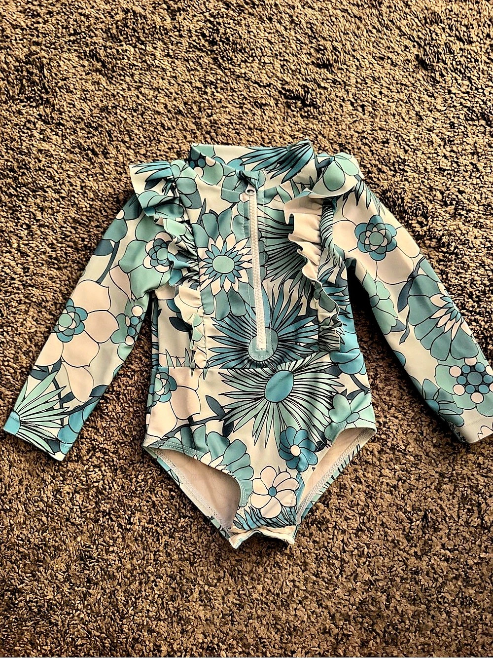 Jessica Simpson Baby Girls Long Sleeve Floral Rash Guard One-Piece Swimsuit. Nev